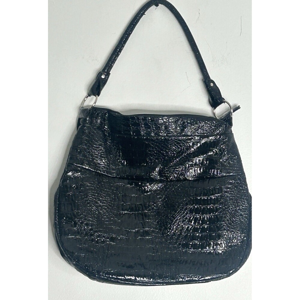 Y2K Babyphat Shoulder Bag Black Vegan Ebossed Croc Studs Shiny Large Silver Stud - Picture 3 of 8